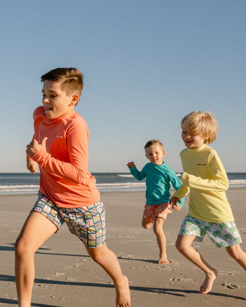 Coastal Stamps Boy Long Sleeve Sun Shirt and Swim Trunk Set