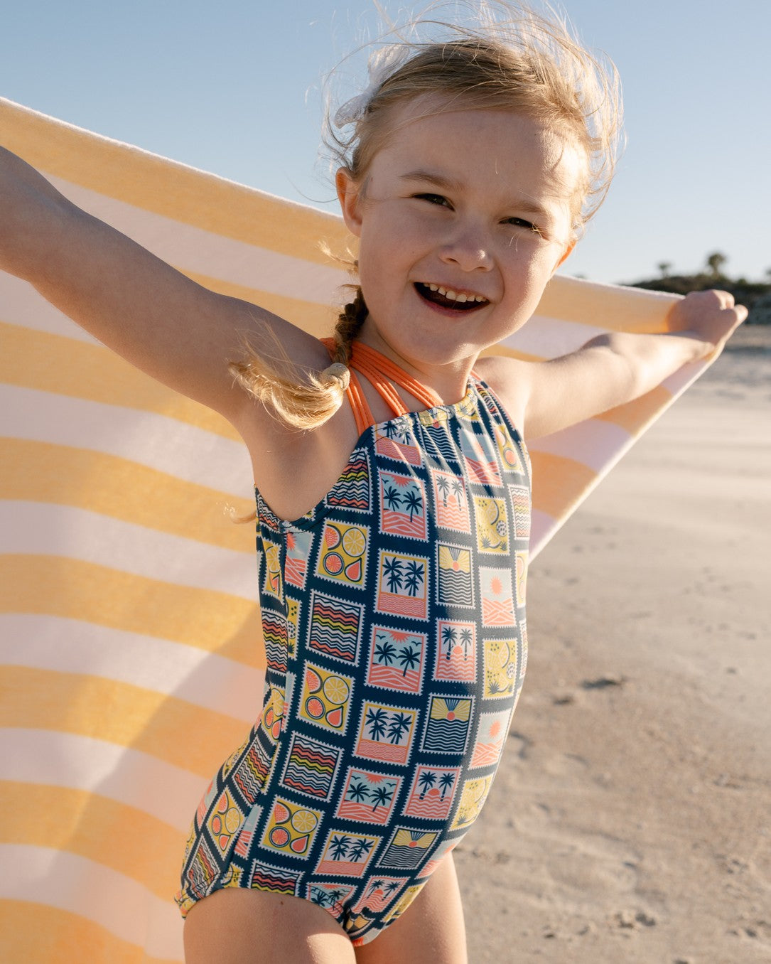 Coastal Stamps Girl Asymmetric Strappy One Piece