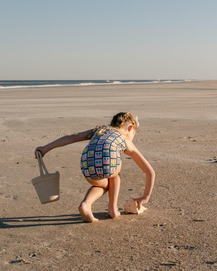 Coastal Stamps Girl Asymmetric Strappy One Piece