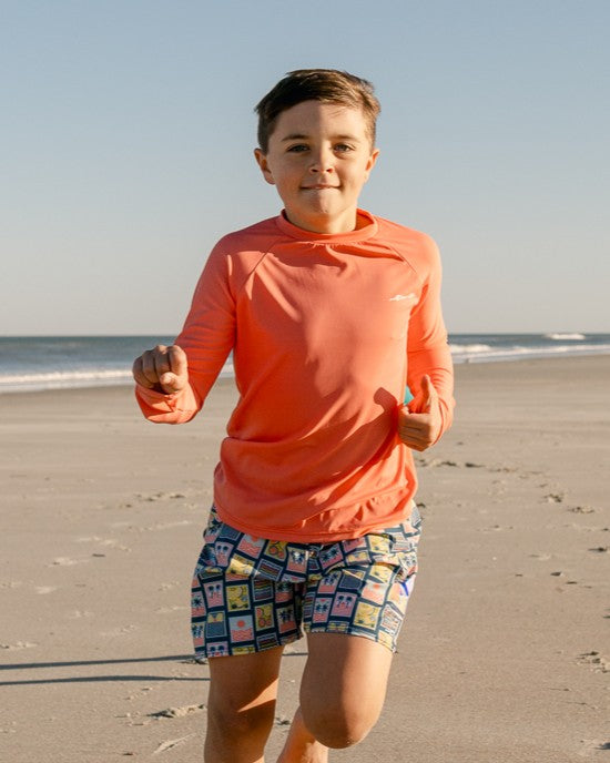 Coastal Stamps Boy Long Sleeve Sun Shirt and Swim Trunk Set