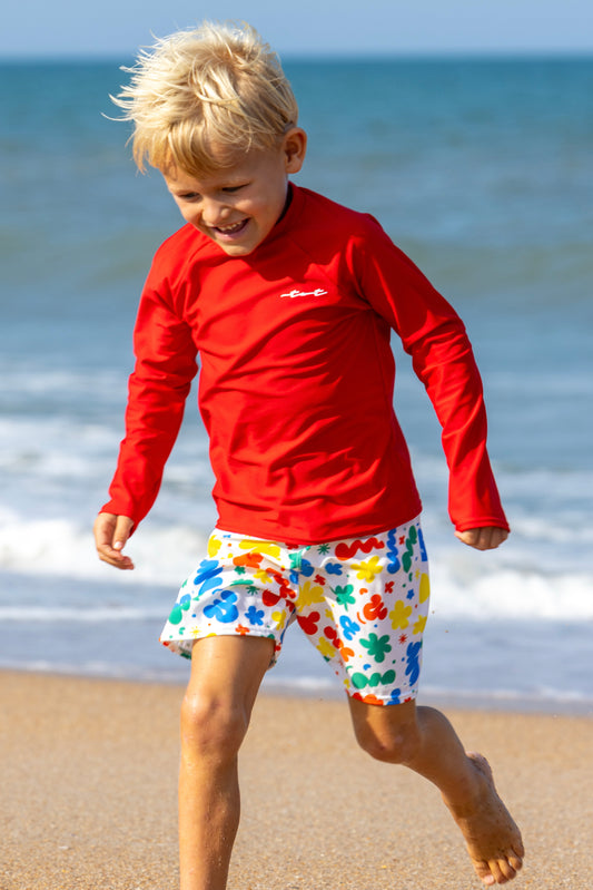 Cute toddler and children's swimwear. Matching sibling swim suit collections. UPF 50 Fabric. Made in the USA!