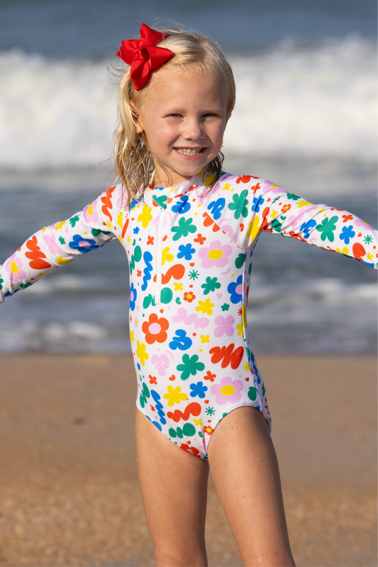 Retro Squiggles Girls Zip Front One Piece