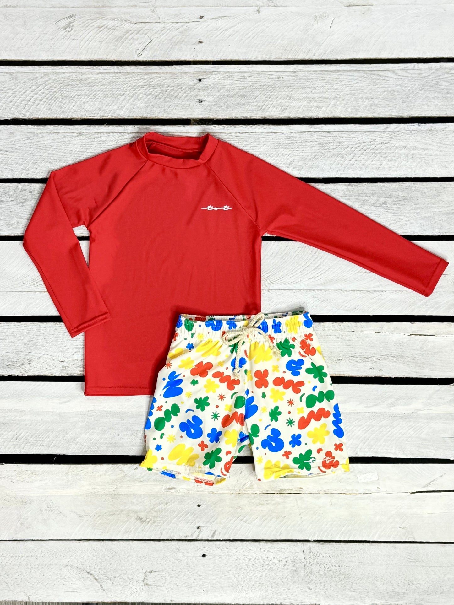 Retro Squiggle Sun Shirt and Swim Trunk Set