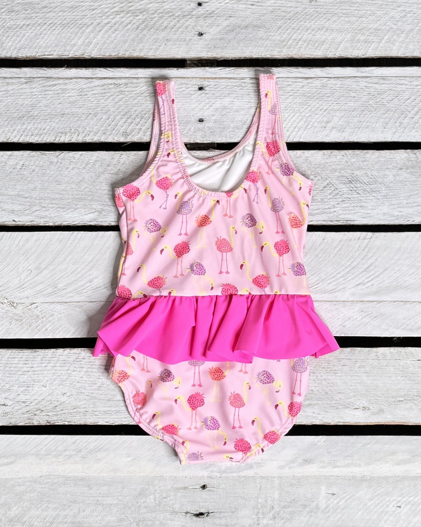 Berry Cute Flamingo Girl Skirted One Piece