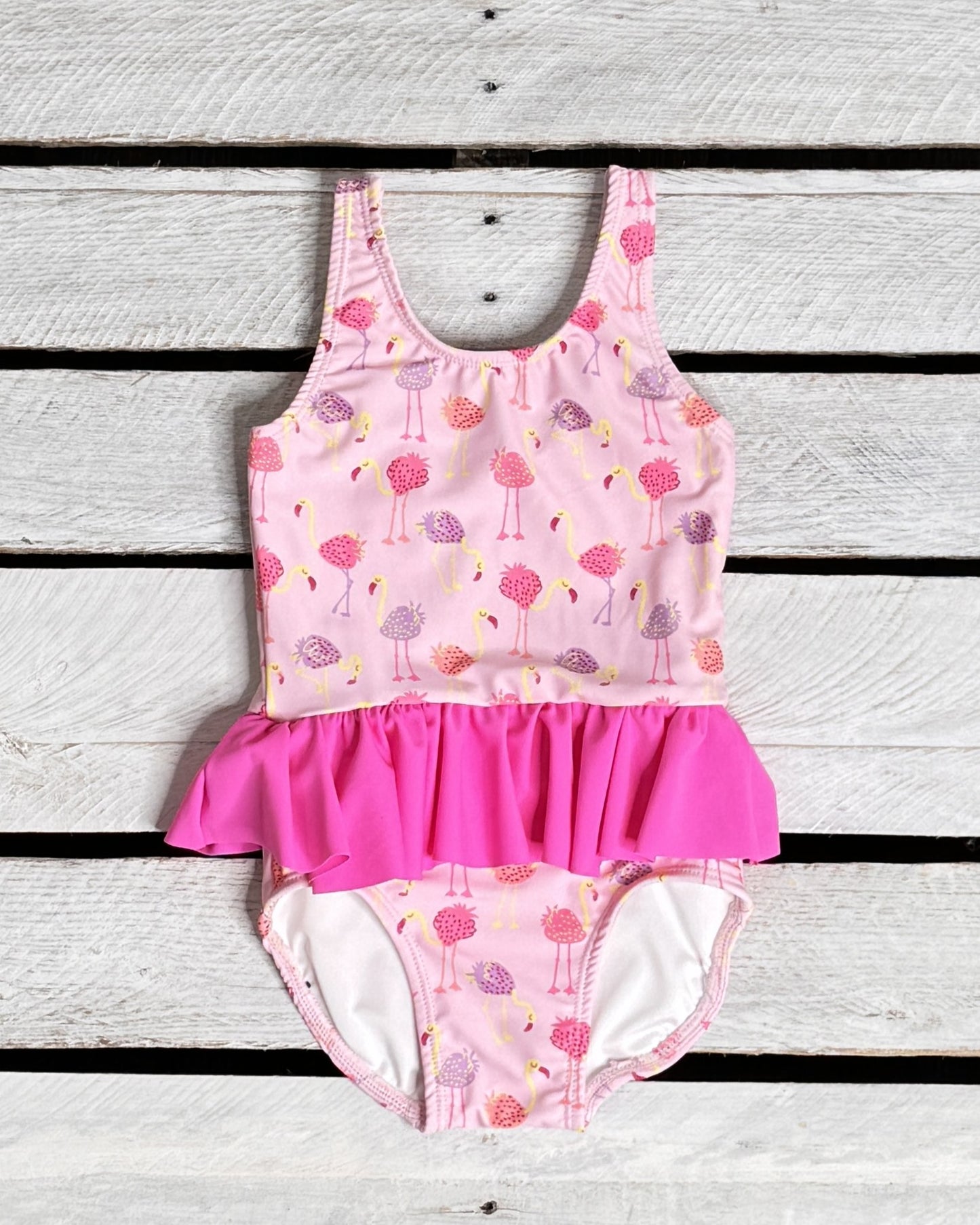 Berry Cute Flamingo Girl Skirted One Piece