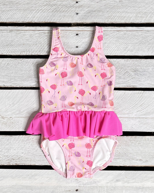 Berry Cute Flamingo Girl Skirted One Piece