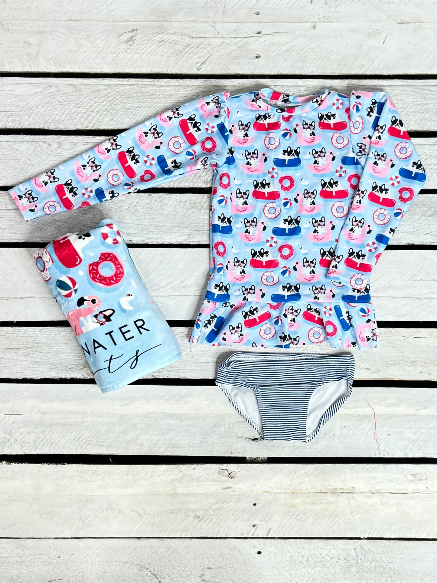 Pool Pups Girls Long Sleeve Bottom Set and Hooded Towel Bundle