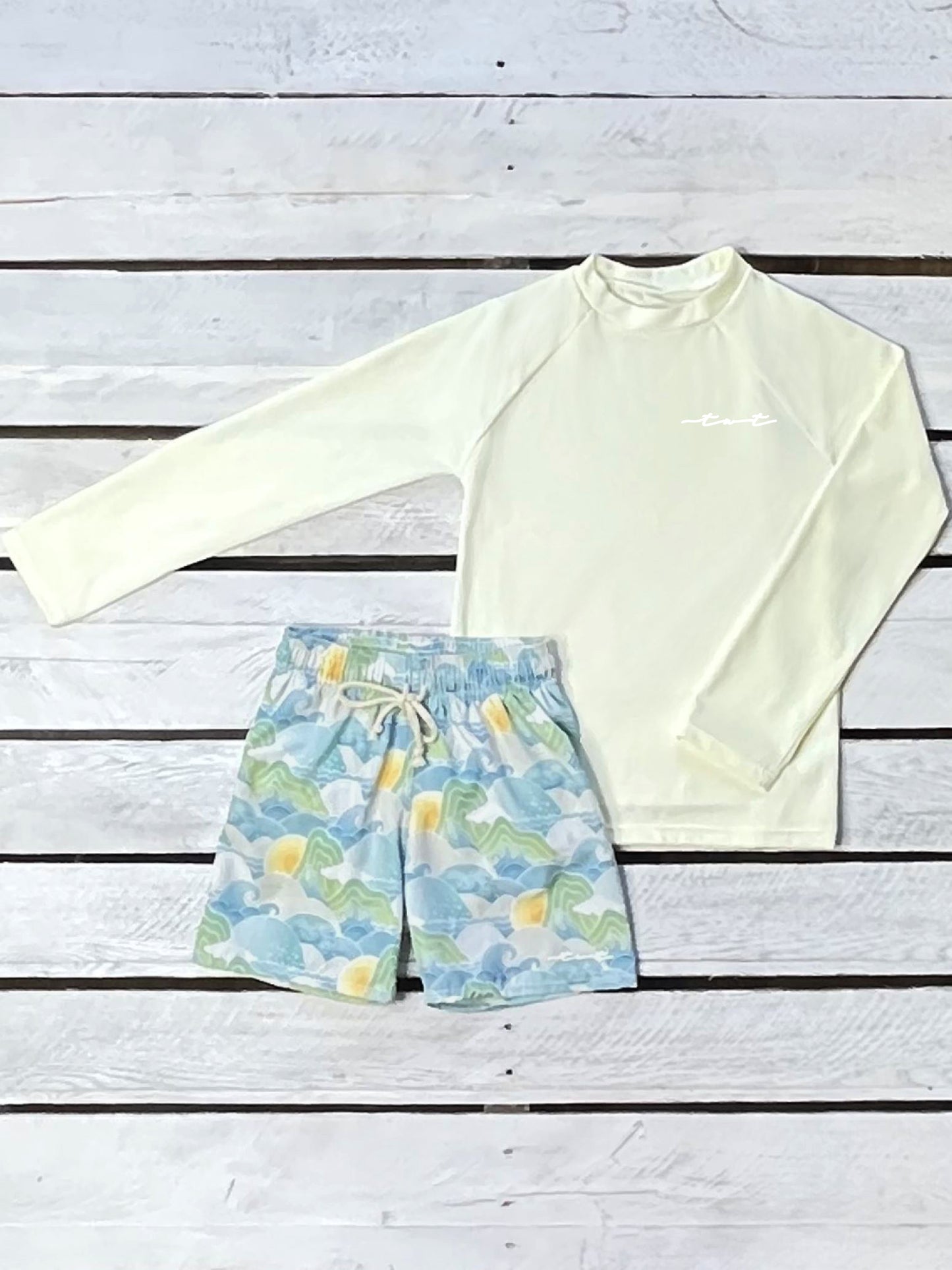 Oceans Orient Boys Long Sleeve Sun Shirt and Swim Trunk Set