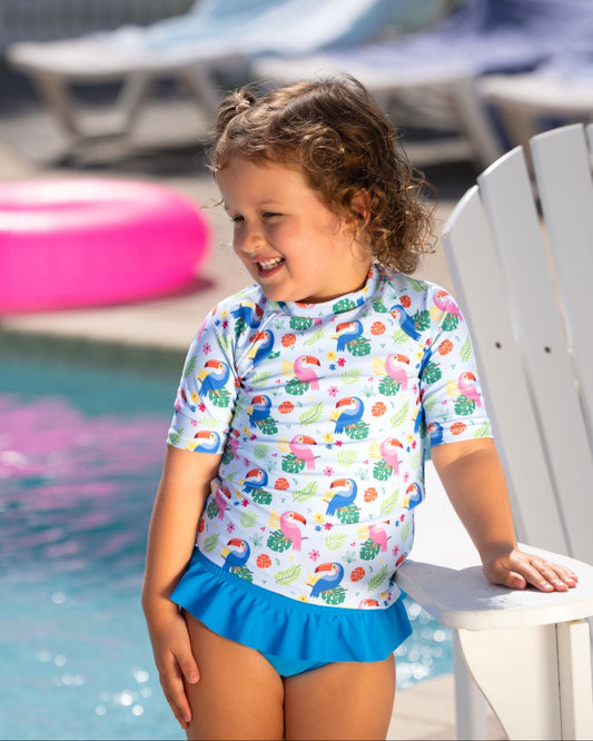 Too Cute Toucans Girls Short Sleeve Sun Shirt and Bottoms