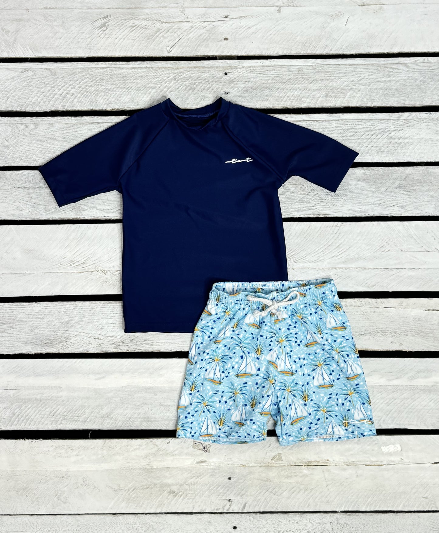 Sail Boats Paradise Sun Shirt and Swim Trunk Set