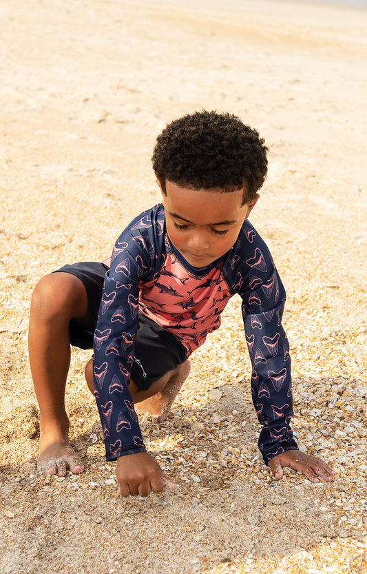 Shark Bite Boys Sun Shirt and Swim Trunk Set