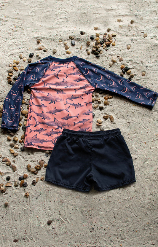 Shark Bite Boys Sun Shirt and Swim Trunk Set