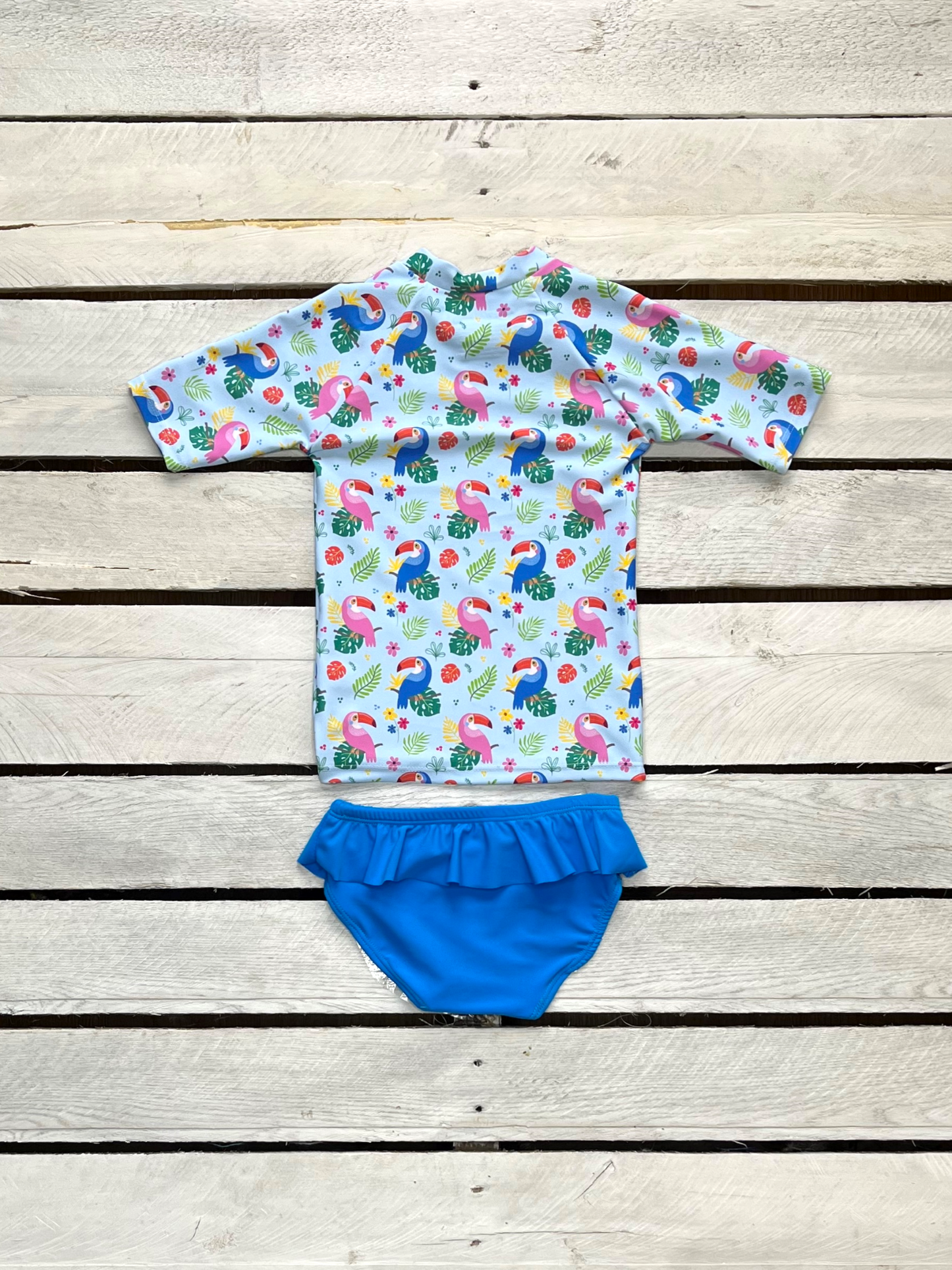 Too Cute Toucans Girls Short Sleeve Sun Shirt and Bottoms