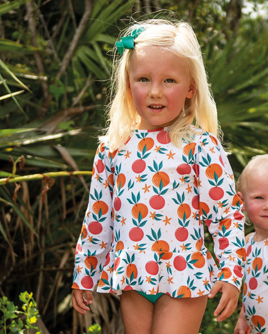 Tropical Fruit Long Sleeve Sun Shirt and Ruffle Swim Bottom Set