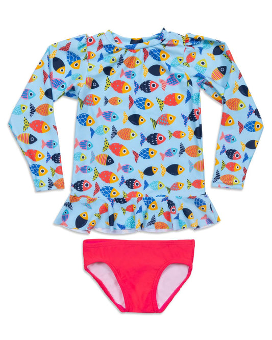 Cute toddler and children's swimwear. Matching sibling swim suit collections. UPF 50 Fabric. Made in the USA!