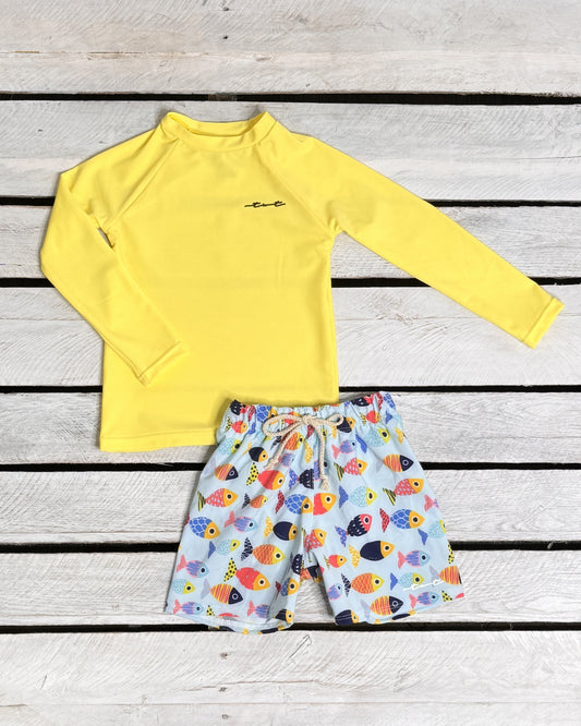 Made in the USA children swimwear. UPF 50+ swimwear. Bright swimwear for kids. 
