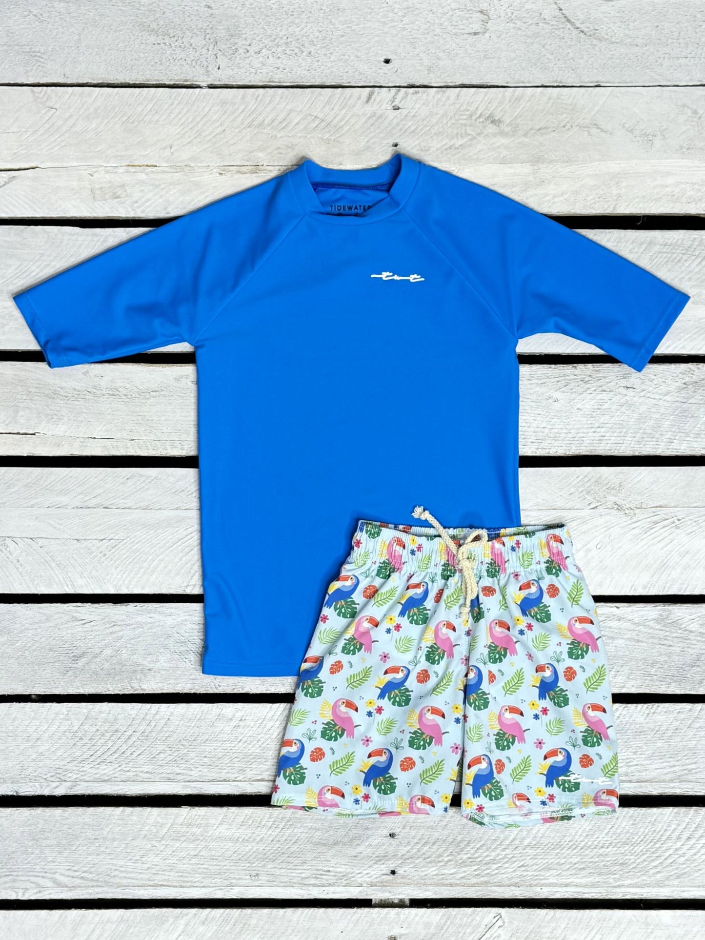 Too Cute Toucans Boys Short Sleeve Sun Shirt and Trunk Set