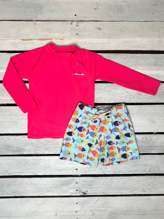 Colorful Fish Boys Sun Shirt and Swim Trunk Set