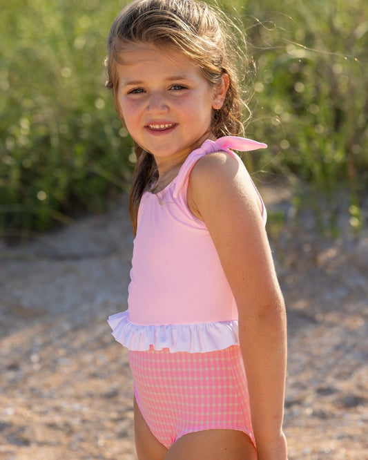 Cute toddler and children's swimwear. Matching sibling swim suit collections. UPF 50 Fabric. Made in the USA!