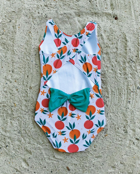 Tropical Fruit Criss Cross Bow Back Swimsuit