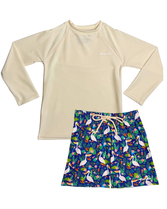 Pelicans in Paradise Boy Long Sleeve Shirt and Trunk Set