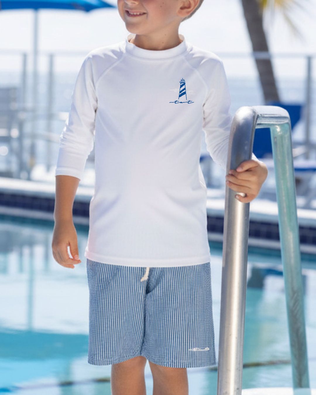 Seersucker Coastal Boys Swimsuit Set