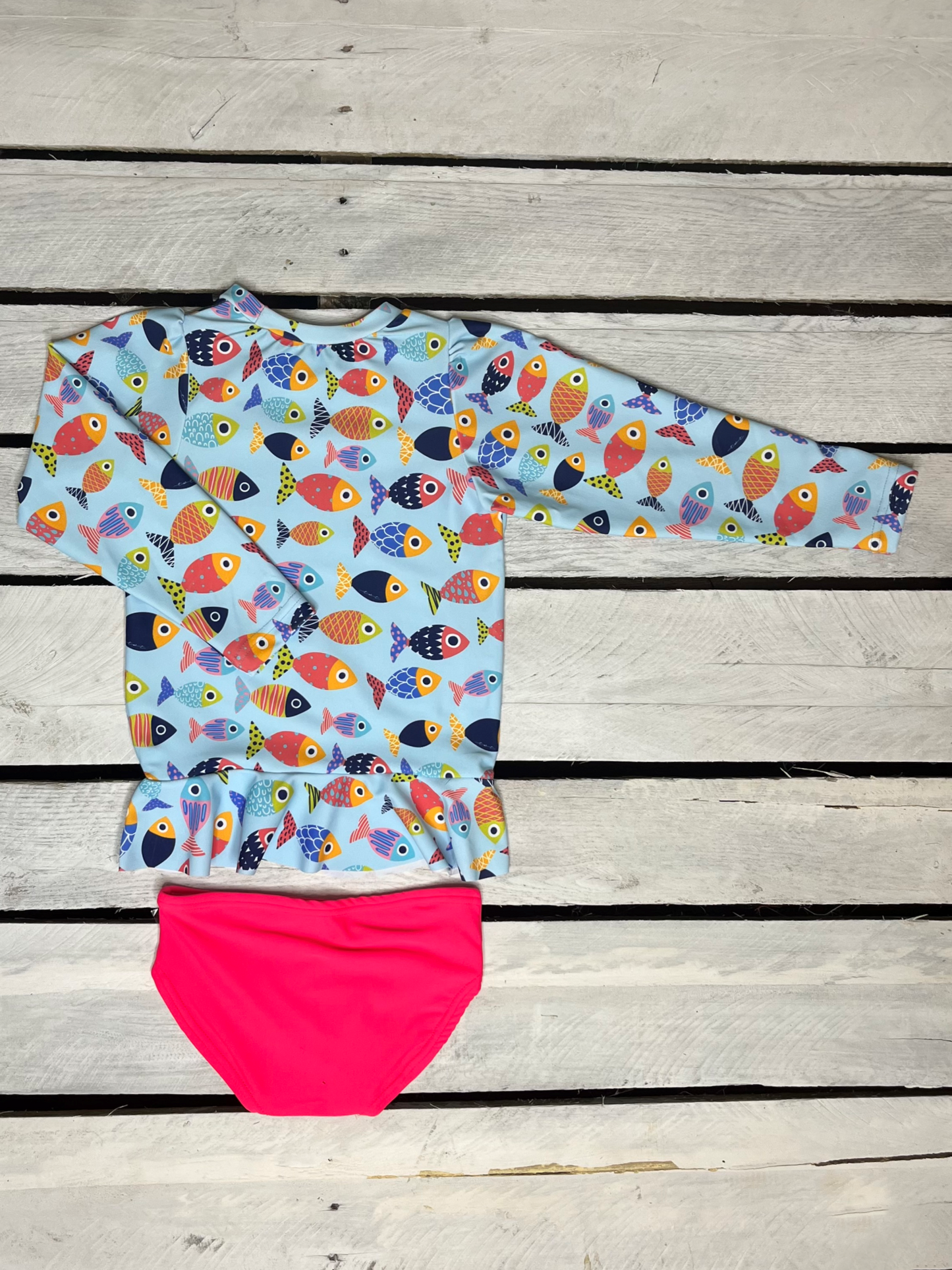Colorful Fish Long Sleeve Sun Shirt and Swim Bottom Set