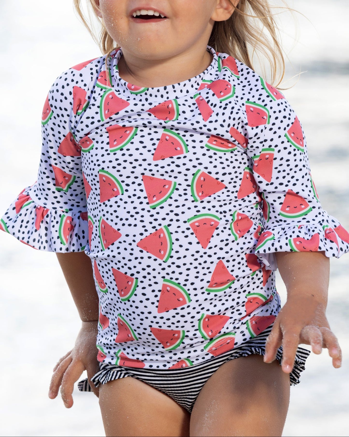 Watermelon Cutie Half Sleeve Sun Shirt and Ruffle Swim Bottom Set