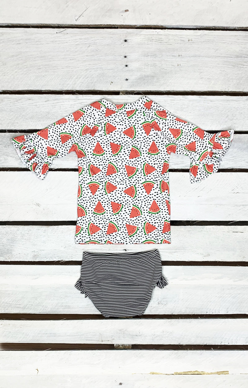 Watermelon Cutie Half Sleeve Sun Shirt and Ruffle Swim Bottom Set