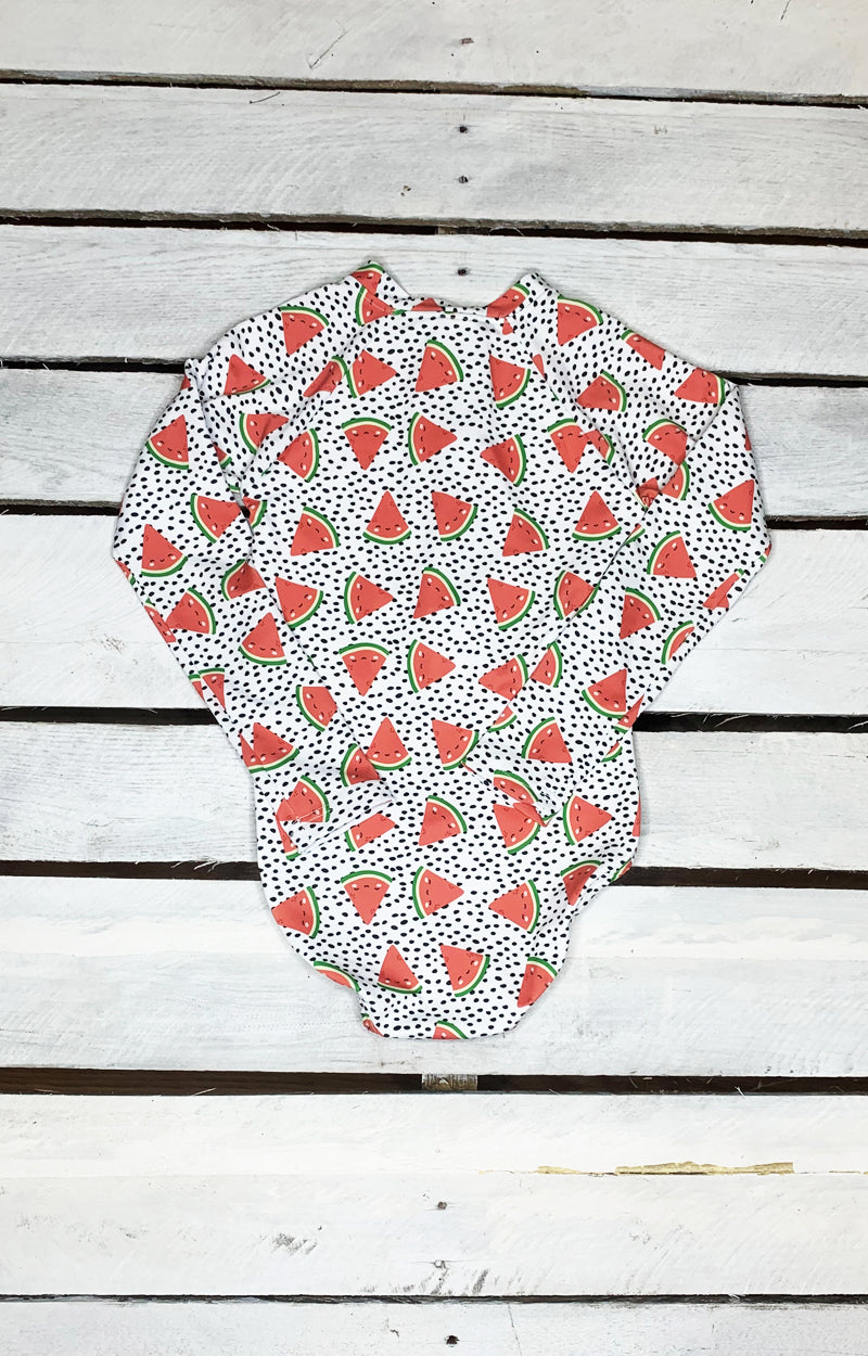 Watermelon Cuties Long Sleeve Zip Front Swimsuit