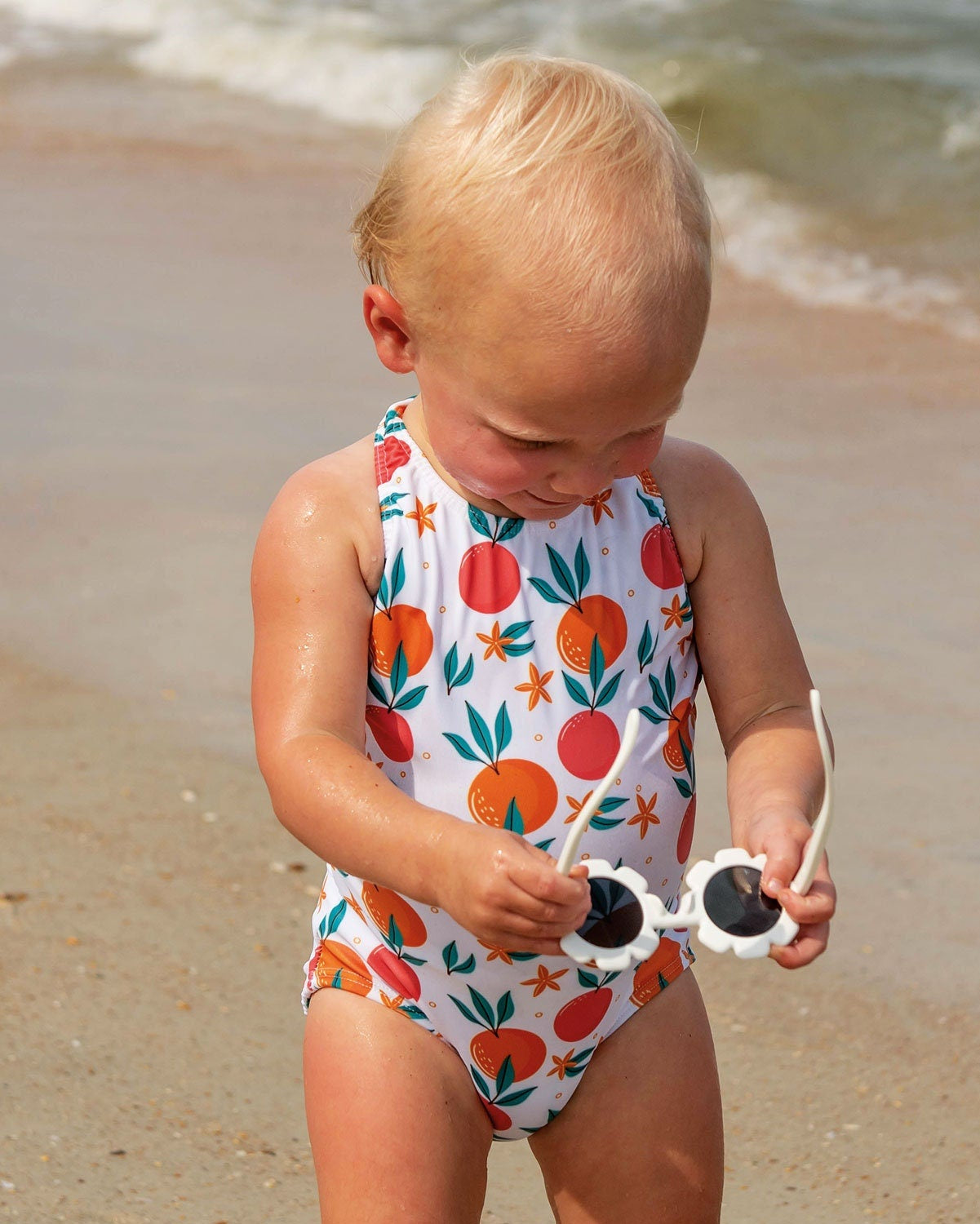 Tropical Fruit Criss Cross Bow Back Swimsuit