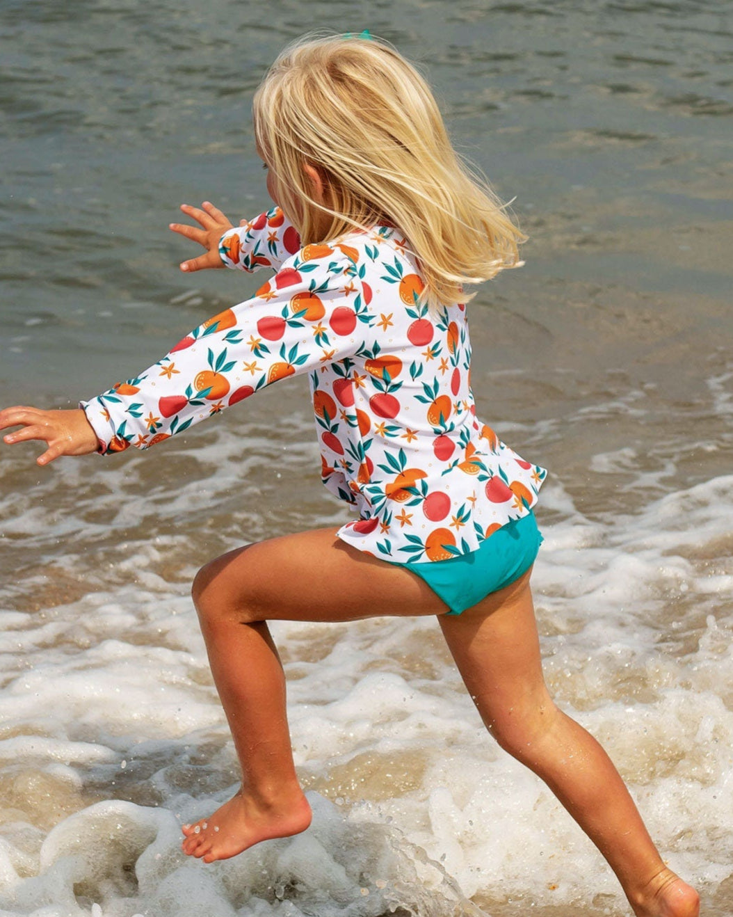 Tropical Fruit Long Sleeve Sun Shirt and Ruffle Swim Bottom Set