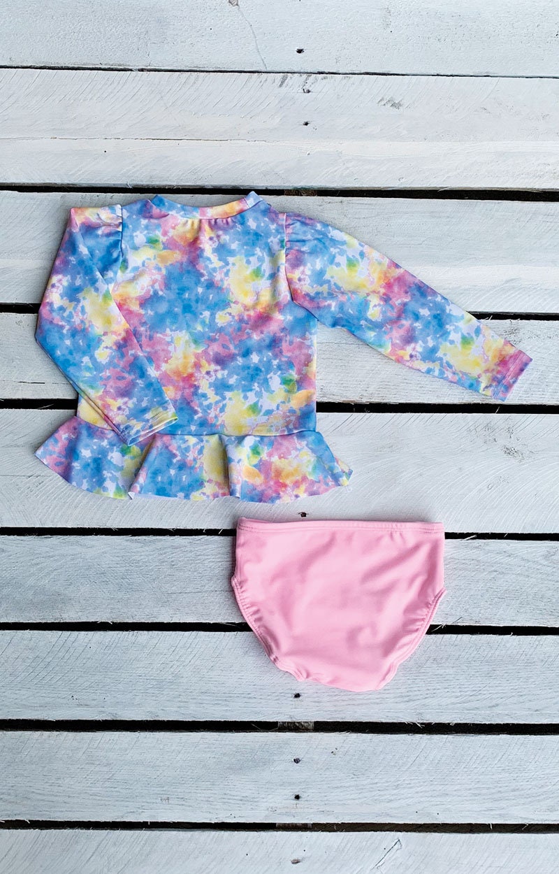 Girls Tie Dye Dreams Long Sleeve Sun Shirt with Swim Bottom Set