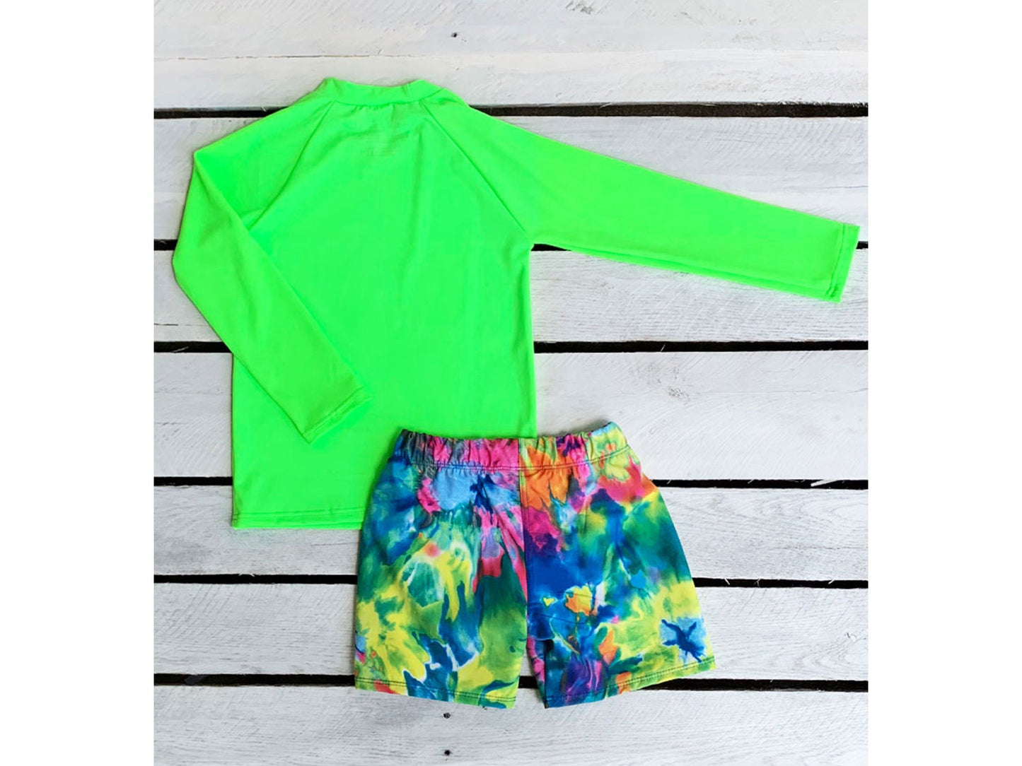 Neon Tie Dye Long Sleeve Sun Shirt and Short Set