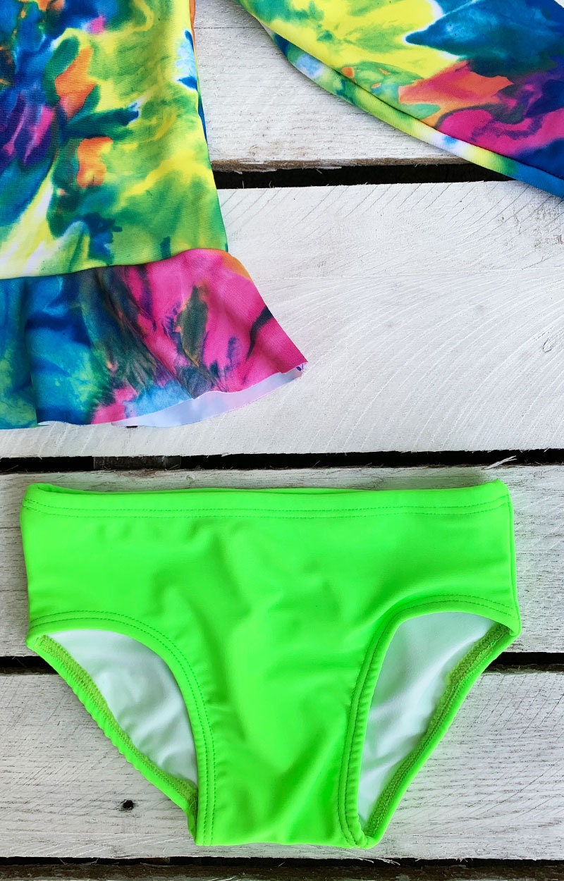 Girls Neon Tie Dye Long Sleeve Sun Shirt with Swim Bottom Set