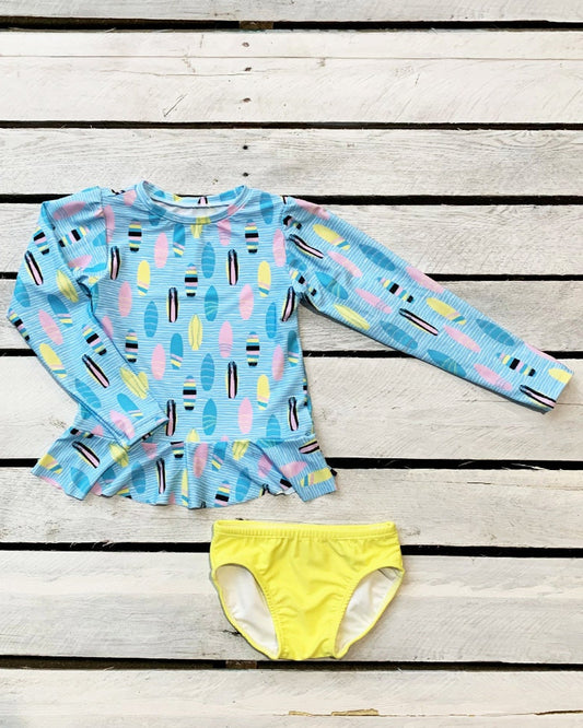 Cute toddler and children's swimwear. Matching sibling swim suit collections. UPF 50 Fabric. Made in the USA!