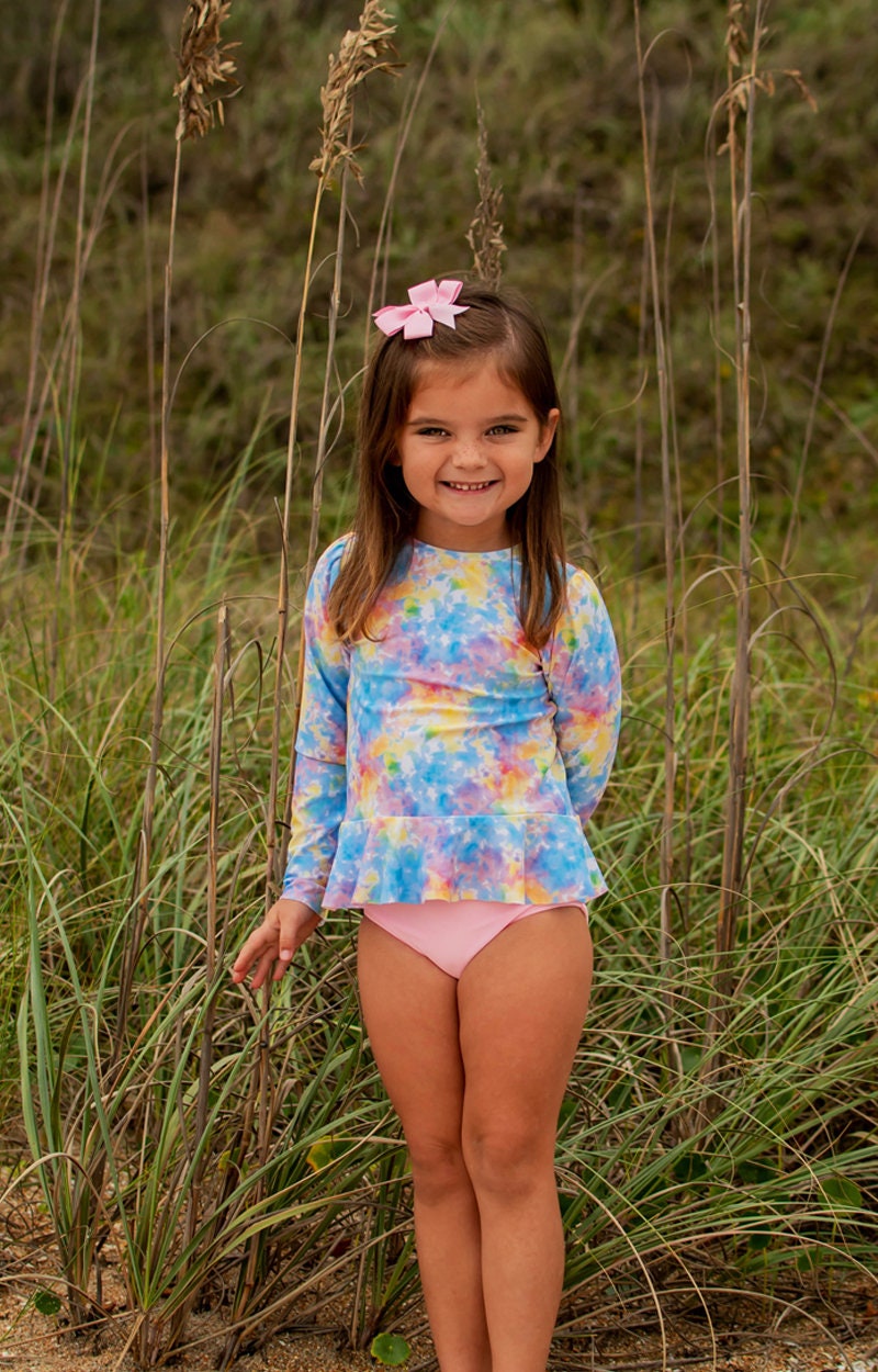 Girls Tie Dye Dreams Long Sleeve Sun Shirt with Swim Bottom Set