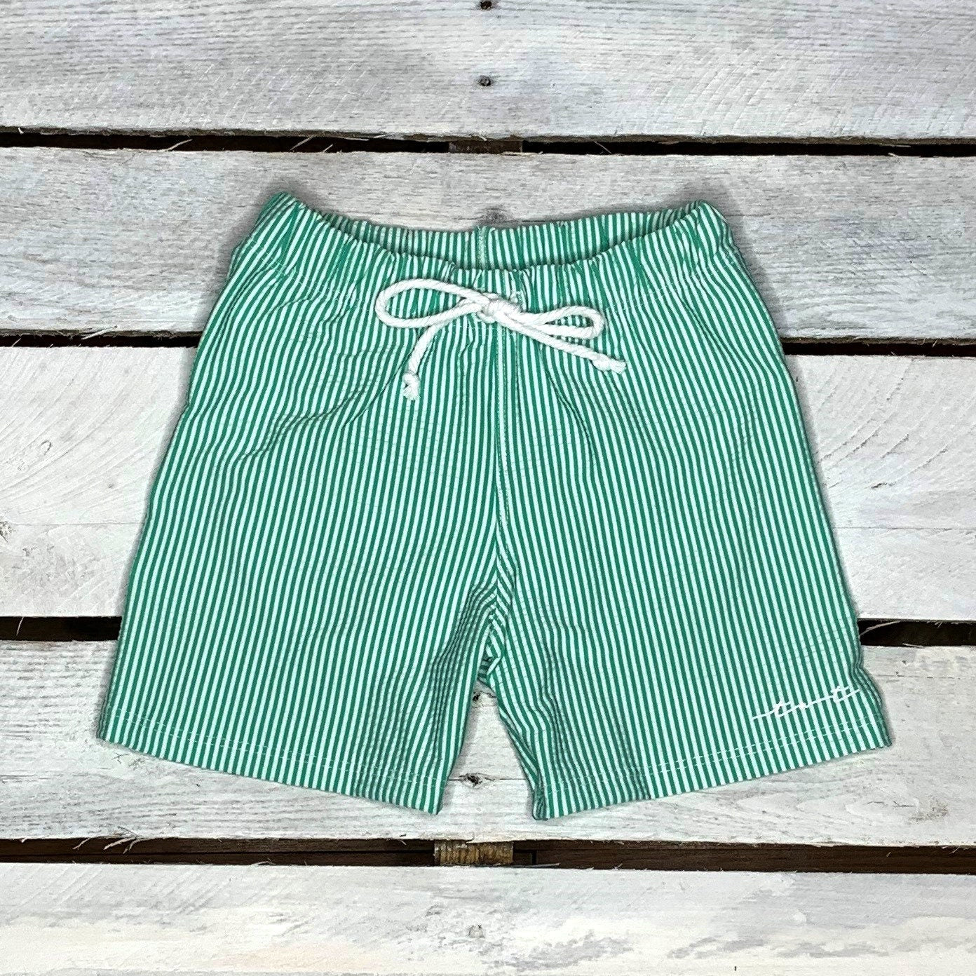 Seafoam Seersucker Swim Shorts