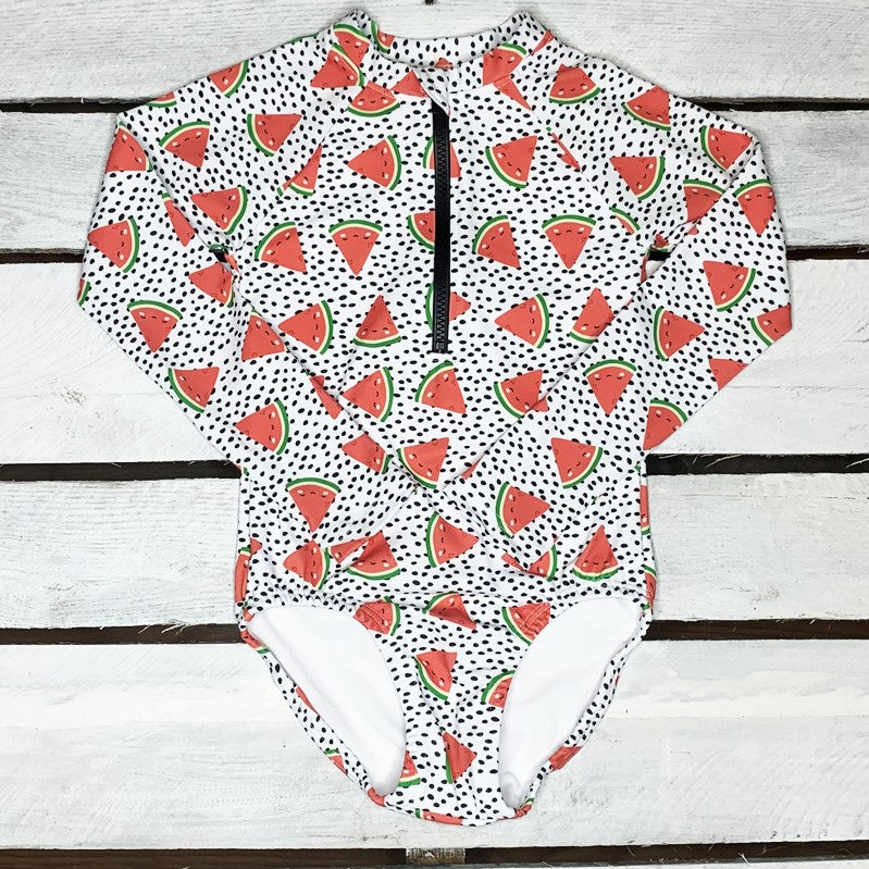 Watermelon Cuties Long Sleeve Zip Front Swimsuit